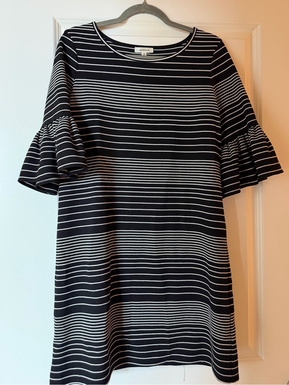 Max Studio Black & White Striped Ruffle-Sleeve Mini Dress